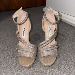 Nina Freyja Gold Strappy Rhinestone Heels